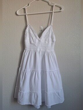 Surfstyle White Lace Open Back Mini Dress Beach Coverup Size Small